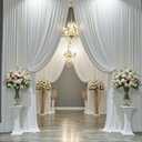 8 Panels 5x12ft Backdrop Curtains for Parties, Wrinkle Free 8 Panels 12 ft Long Polyester Ivory Photo Backdrop Drapes Back Drop Cloth for Wedding Birthday Photography Background Party