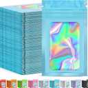 300 Pcs Mylar Bags, Smell Proof Bags Foil Pouch, Holographic Resealable Bags for Small Business, Candy Sample Jewelry Bag Sealable Packaging for Party Favor Food Storage (5.5x7.9in-Blue)
