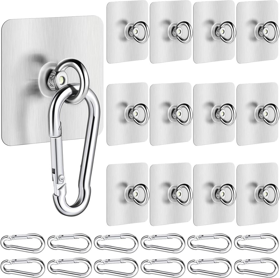12 Pcs self Adhesive Ceiling Hooks Heavy Duty Wall Hangers Hooks Without Nails Practical Stainless Steel Waterproof for Hanging Plant Indoor Outdoor Kitchen Home Office