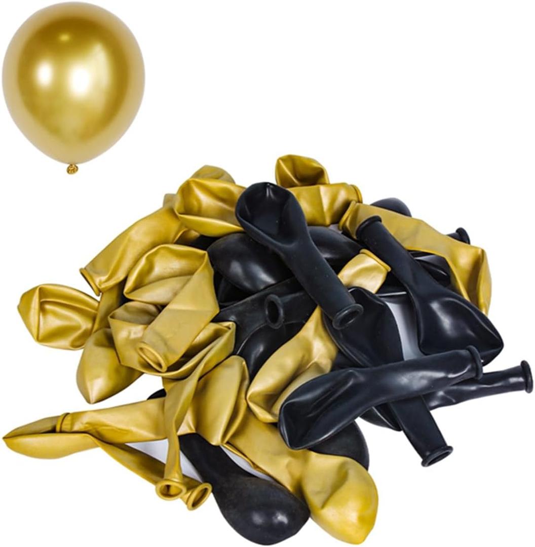 30pcs 5 Inches Latex Balloons, Kids' Party Balloons Decorations for Birthday Wedding Anniversaries Gender Reveal Christmas (Gold + Black)