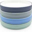 Elk and Friends Kids 7.8” Porcelain White Plates with Silicone Sleeves | Suitable for Babies/Toddlers | Microwave & Dishwasher Safe | Non Slip Dinnerware | Snack Dishes | 4 Pack