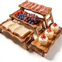 BOY MCOWBOY Acacia Wood 4 Tiered Serving Tray for Party, 16.7" x 7.7" Cupcake Stand Foldable Dessert Table Display Set Charcuterie Boards for Birthday Wedding Veggie Fruit