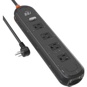 Outdoor Power Strip Weatherproof, 7-in-1 Surge Protector with 4 Wide Outlets 2USB A and 1USB C,1625W/13A, 6FT Flat Plug Multi-Plug Outdoor Extension Cord for Indoor Outdoor, UL FCC Listed