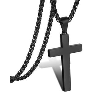 P. BLAKE Stainless Steel Cross Pendant Necklace for Men Boys, Christian Cross Pendant with 24 Inches Chain Cross Necklace Jewelry Gifts, Black