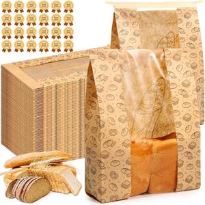 Feifeiya 150 Pack Kraft Paper Bread Bags for Homemade Sourdough Bread Bag with Clear Window 13.7 x 8.2 x 3.5 Large Bakery Packaging for Treat Storage Gift Giving with Seal Sticker