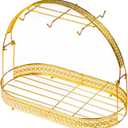Mug Holder Coffee Cup Rack Stand Dishes Organizer Wrought Iron Drainer Storage Drying Rack for Counter Cabinet Table Kitchen Restaurant Office (Gold A)