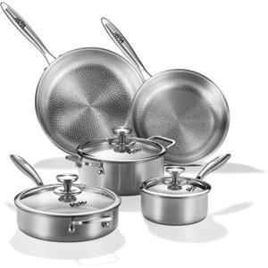 Titanium cookware set,8pc Nonstick pro frying pans for cooking | Uncoated Hammered Pure Titanium, PFOA/PFAS/PTFE Free skillets, Induction & Oven-Safe Fajita Pan, Compatible with All Cooktops