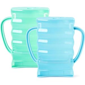 Dilovely Pouch Holder No Squeeze, Anti-Squeeze Juice Box Holder for Self Feeding, Ajustable Reusable Baby Food Pouch Holder Spill Proof for Apple Sauce Yogurt Fruit, 2 Pack, Blue& Green