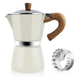 ShanSon Moka Pot Stovetop Espresso Maker 6 Cup 10 oz Italian Coffee Maker Manual Cuban Coffee Percolator Machine Italian Espresso Greca Coffee Maker for Cappuccino or Latte,White
