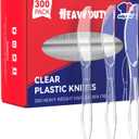 JOLLY CHEF 300 Count Clear Plastic Knives Heavy Duty, 7.7" Heat Resistant Solid and Durable Plastic Knives Disposable, Disposable Bulk Cutlery Suitable for Parties Supply Events Everyday Use