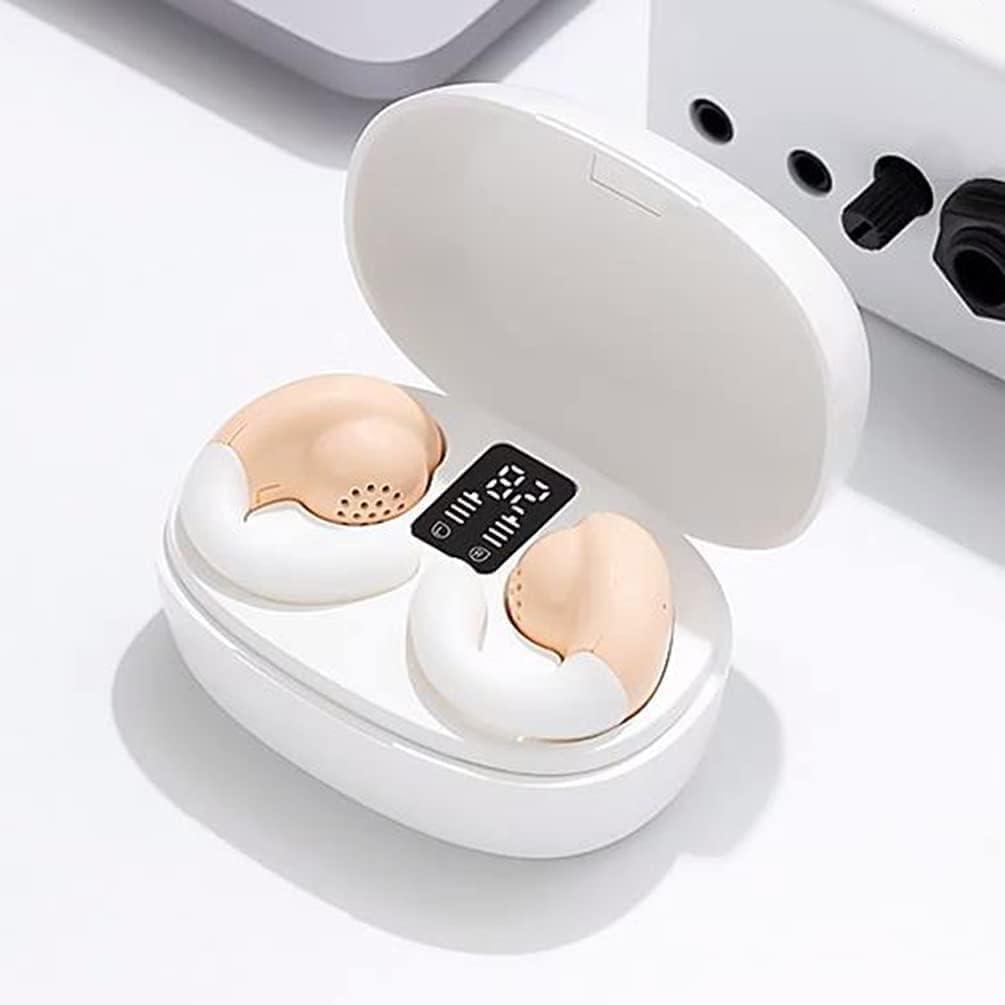 Open Ear Earbuds Sport Clip On Open Ear Headphones Bone Conduction Earbuds Cycling Running Workout Ear Buds Wireless Headphones Bone Conducting Earbud Gaming Gym Bluetooth Earbud Earphones (Beige1)
