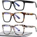 EASY READ 3 Pairs Reading Glasses for Women, Squre Computer Blue Light Blocking Anti UV Readers with Spring Hinge (Black/Tortoise/Grey, 1.75, multiplier_x)
