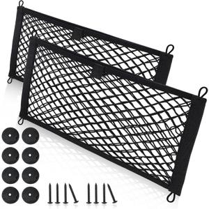 Small Cargo Net for Car Trunk Storage,2 Pack Elastic Mesh Net Pocket Organizer Pouch Bag,Stretchable Automotive Cargo Nets with 8 Pieces Mounting Screws and Hooks for RV,SUV,Boats,Home (21 x 9.8 inch)