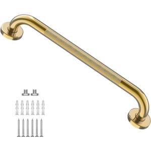 Gold Shower Grab Bar 24 Inch, Zepolu Stainless Steel Anti-Slip Bathroom Grab Bar w/Knurled Grip, Golden Safety Balance Support Toilet Assist Handrail Textured Handle for Handicap Injury Elderly Senior