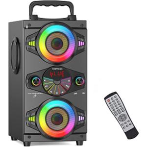 Portable Bluetooth Speakers 60W Big Powerful Wireless Loud Stereo Bass Sound Boombox Home Party Speaker with Subwoofer, FM Radio, LED Colorful Lights