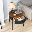 OIOG Side Tables Set of 2, Round Nightstand with Drawer, Modern Bedside End Tables for Small Space, Living Room, Bedroom, Office, Dorm, Rustic Brown and Black, 22.64 inches x 19.69 inches x 20.63 inches
