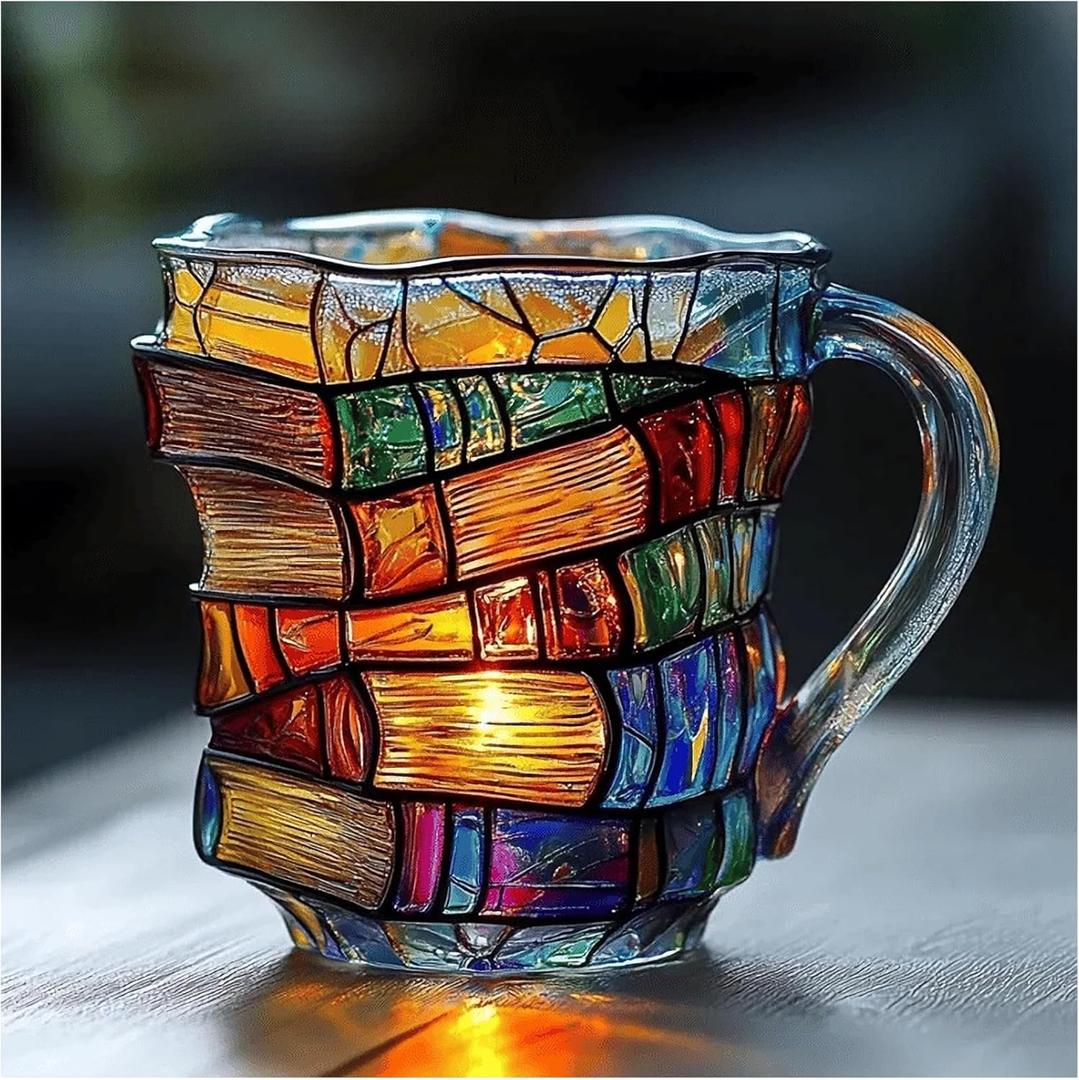 Novelty 3D Painted Book Mug Unique Chapter Book Mug Stained Glass Handmade Coffee Mugs 11oz Funny Books Themed Coffee Cute Bookish Mugs for Books Lover Readers Librarians Literature Lover Writer (Bb)