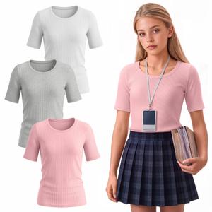 Mumucove 3 Pack Girls Ribbed T-Shirts, 3-Color, 5-6 Years