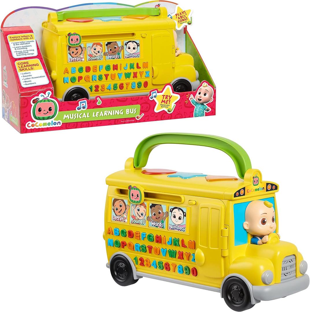 CoComelon Musical Learning Bus, Number and Letter Recognition, Phonetics, Yellow School Bus Toy Plays ABCs and Wheels on the Bus, by Just Play, H 16.6cm X W 30.8cm X D 11.8cm