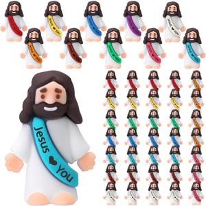 Bememo 50 Pcs Mini Jesus Figures Easter Jesus Loves You Christ Toys Little Christ Figures to Hide and Seek Sunday School Religious Party Favors Gift for Easter Egg Stuffers(Multicolor)