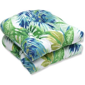 Pillow Perfect Tropic Floral Indoor/Outdoor Wicker Chair Seat Cushion Tufted, Weather, and Fade Resistant, 19" x 19", Blue/Green Soleil 2 Count
