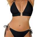 Blooming Jelly Womens Halter Triangle Bikini Sets Two Piece Cheeky Swimsuit String Sexy Bathing Suit Swim Suits, Size Large , Black 
