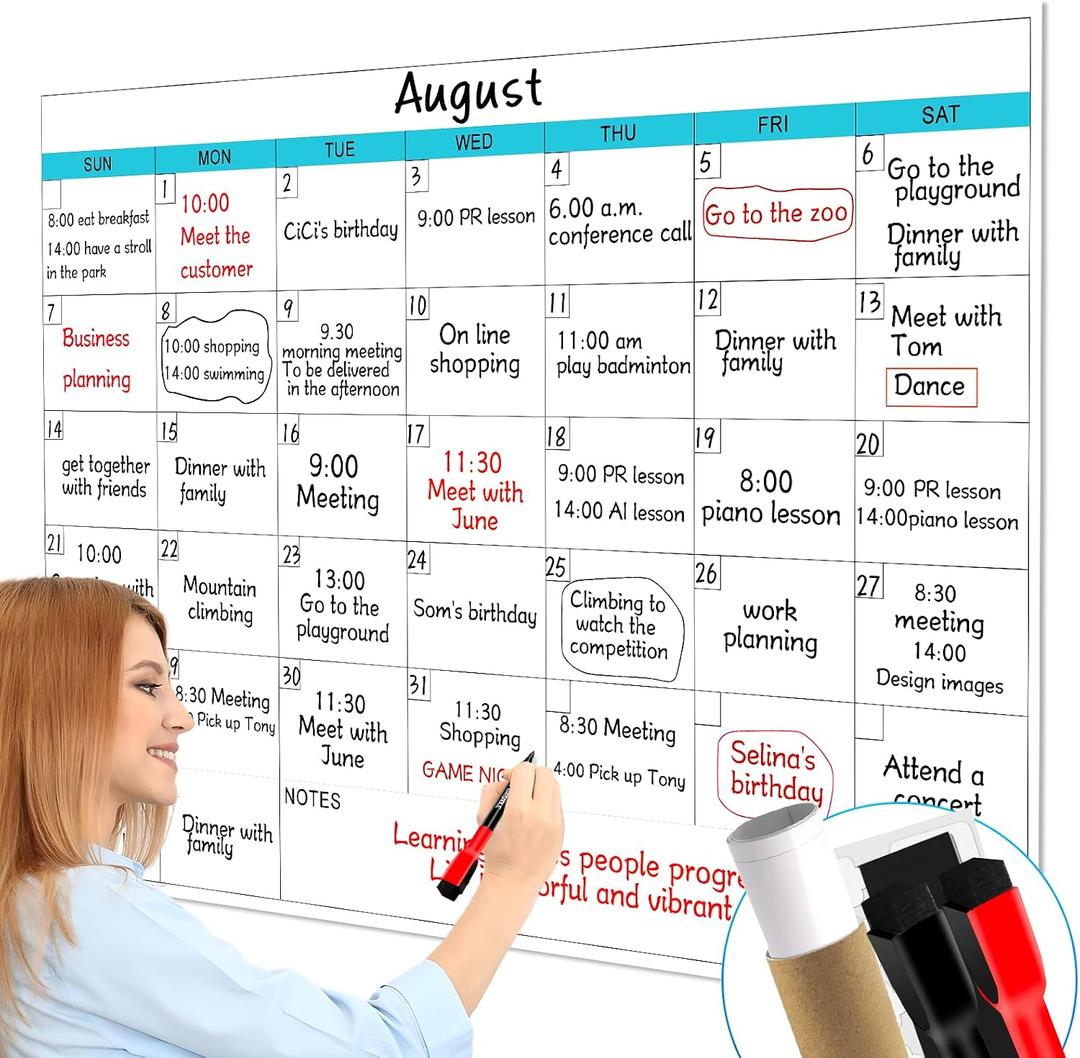 2 x Dry Erase Calendar for Wall - 38" x 58" Extra Large White Board Calendar, One Month Undated Blank Daily Planner, Reusable Laminated 30-Day Task Organizer for Office, Classroom, Home(No Creases), 38"Hx 58"W