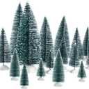 KUUQA 46Pcs Mini Christmas Trees Bottle Brush Trees Miniature Sisal Snow Frost Trees Tabletop Trees with White Base Diorama Models for Christmas Party Home Decoration Home Table Top Decoration (Dark Green)