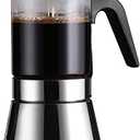 SIXAQUAE Induction Moka Pot, Crystal Glass-top & Stainless Steel Stovetop Espresso Maker, Classic Italian Coffee Maker (160ml)