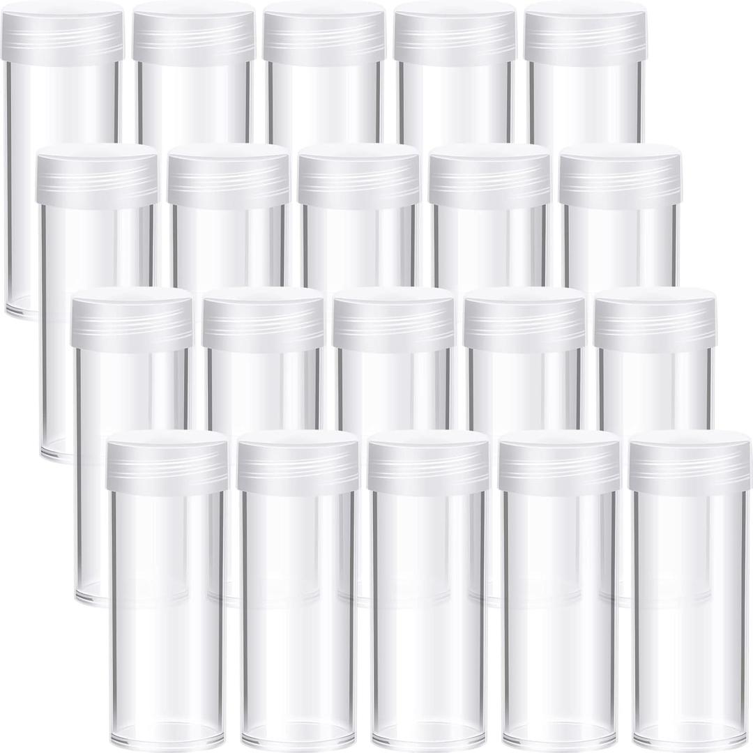 Qunclay 60 Pcs Quarter Tubes for Coins Clear Plastic Quarter Storage Tubes with Screw Lid Containers for Coins Collection Supplies (3 x 1 Inch)