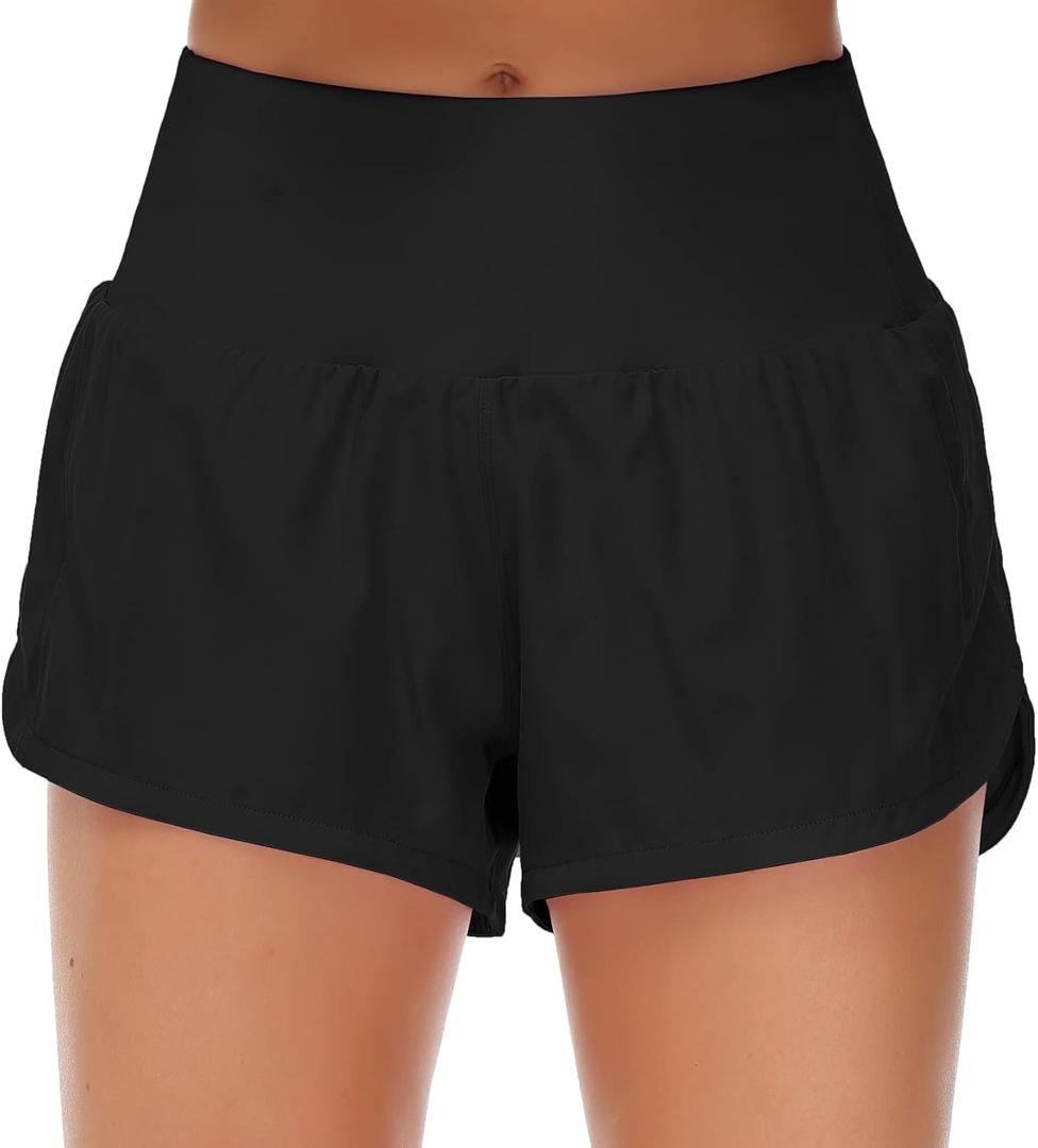 Origiwish Women's High Waisted Running Shorts with Liner Quick Dry Athletic Workout Shorts Zipper Pockets,XXL