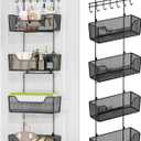 HapiRm Over The Door Organizer - Hanging Door Organizer with 4 Metal Large Capacity Baskets and Adjustable Coat Hook for Bathroom Bedroom Kitchen Pantry Closet Cabinet (Black)
