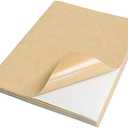 NATURALABEL 100 Sheets Printable Kraft Sticker Paper for Laser & Inkjet Printers - Full Sheet Self-Adhesive Craft Labels, Matte, Letter Size (8.5" x 11")