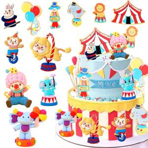Circus Cake Toppers Animals Cake Decoration Carnival Cupcake Topper Clown for Circus Birthday Party Baby Shower Supplies