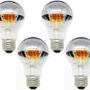 Edearkar A19 Half Chrome Light Bulb 6W Dimmable, E26 Base Daylight White 6000K 60W Equivalent 600lm Decorative Silver Mirror LED Edison Bulb for Indoor Living Room, AC110V, E26 Base, Pack of 4