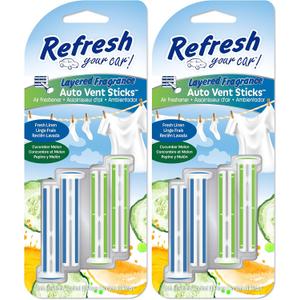 Refresh Your Car! E300888200 Dual Vent Sticks, Cucumber Melon and Fresh Linen, 4 Per Pack (Pack of 2)