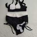 BMJL Women's High Waisted Bikini Sets Modest Tummy Control Swimsuit Two Piece Drawstring Bathing Suit (Black & White Small)