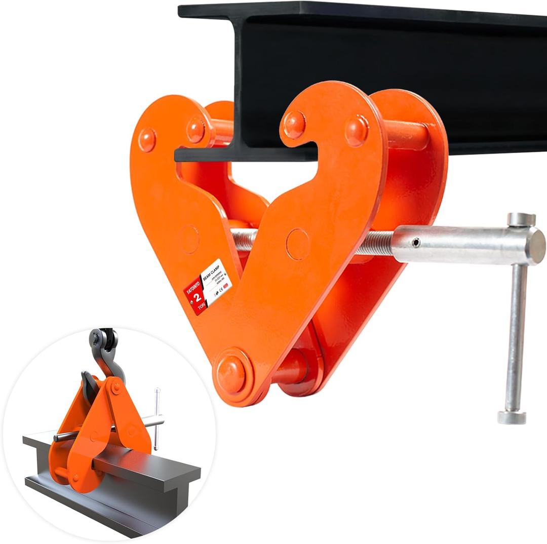Vertical Beam Clamp 4400lbs/2 ton Capacity 3-9Inch Opening Range Beam Clamps for Rigging Heavy Duty Steel Beam Clamp Tool Easy To Use Beam Clamp Tool, Orange(4400lbs)