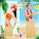 16PCS Luau Table Skirt Decor, Gold Hawaiian Themed Grass Table Skirt Party Decorations, 108 X 29.5" Flower Tropical Hula Dance Parties Supplies, Table Skirt Bulk for Summer Beach Themed Activities