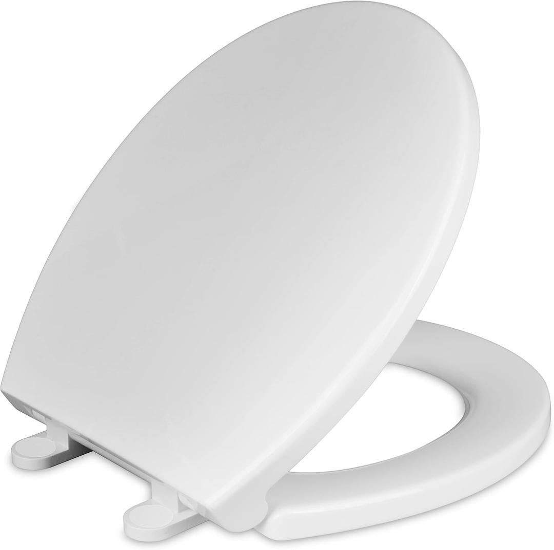 CYRRET Toilet Seat Round with Lid, Slow Close, Easy to Install and Clean, Durable Plastic, White, Replacement Toilet Seats, Fits Standard Round Toilets Bowl
