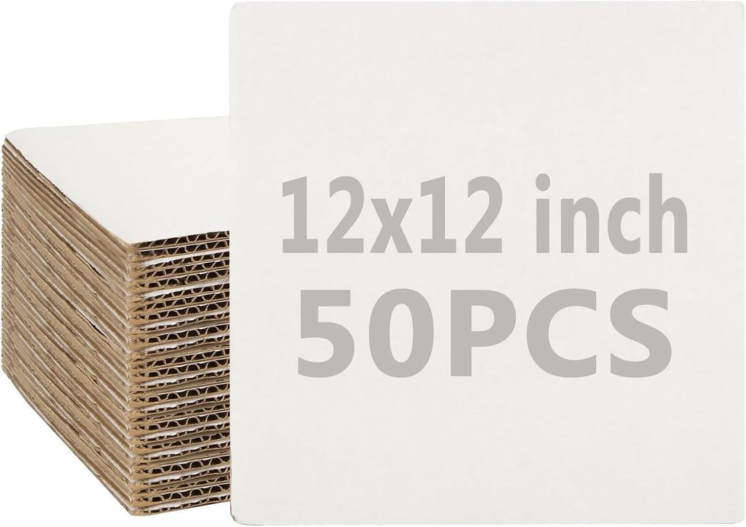 Acrux7 50 Pack 12 x 12 x 1/8 Inch Corrugated Cardboard Sheets Square Large Cardstock Flat Cardboard Inserts for Mailing, Packaging, Shipping, Backing, Craft