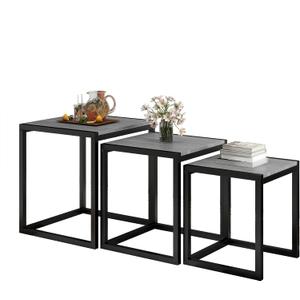 Nesting Table Set of 3 Side Tables, Modern Coffee Table Stacking End Table with Metal Frame (A-Square, Grey)