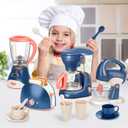 Yalujumb Pretend Play Kitchen Appliances Toy Set with Coffee Maker Machine,Blender, Mixer and Toaster with Realistic Light and Sounds for Kids Ages 4-8