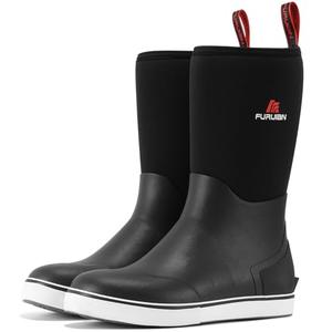 Furuian Men's Deck Boots Mid Calf Fishing Boots Rubber Boots for Men Waterproof Work Boots Longshore Durable Anti Slip Rain Boots, for Fishing, Mud, Gardening, Farming, Black 11