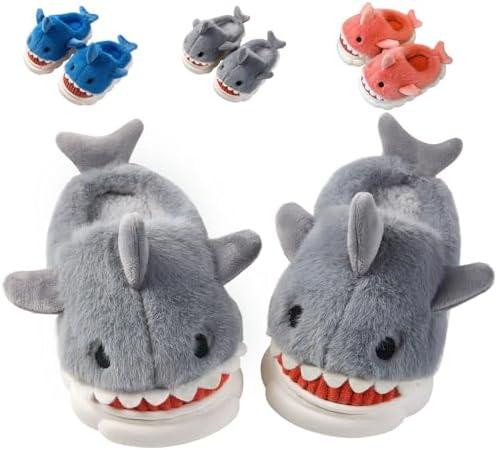 Fiedaz Boys Girls Shark Slippers for Toddler Kids - Cute Plush Warm Non-Slip Indoor Bedroom Winter Shoes, Size 33