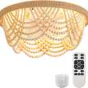 Liokoc Ceiling Fans with Lights and Remote - Bulbs Included, Caged Fandelier with Handcrafted Beaded Dcor 19 inches Reversible Flush Mount Installation Ceiling Fan, Wood