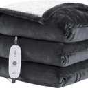 HYLEORY Heated Throw Blanket, Flannel Electric Blanket with 4 Hrs Timer, Auto-Off & 3 Heating Levels, Sherpa, Dark Grey, 62"x84"