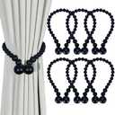 KLOGTSIND Magnetic Curtain Tiebacks, Curtain Tie Backs for Curtains 6 Pack, Wood Bead Curtain Tiebacks, Curtain Holders for Boho Bedroom Decor, Baby Nursery Decor, Farmhouse Decor