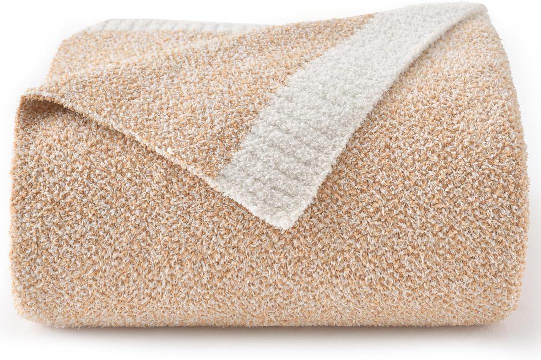 Throw Blanket for Couch, Reversible Super Soft Fluffy Knit Blankets, Lightweight Cozy Blankets with Fuzzy Plush for Sofa Bed (Beige, Throw 50""x 60"")