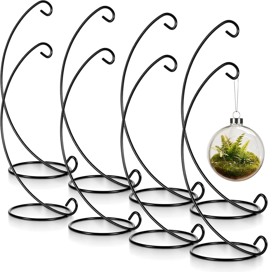 8 Pack 13in Black Ornaments Display Stands Glass Crystal Witch Ball Holder Glass Ball Ornament Holder Patio Planter Terrariums Iron Hanger for Large Art Craft, Display Terrarium Air Plant